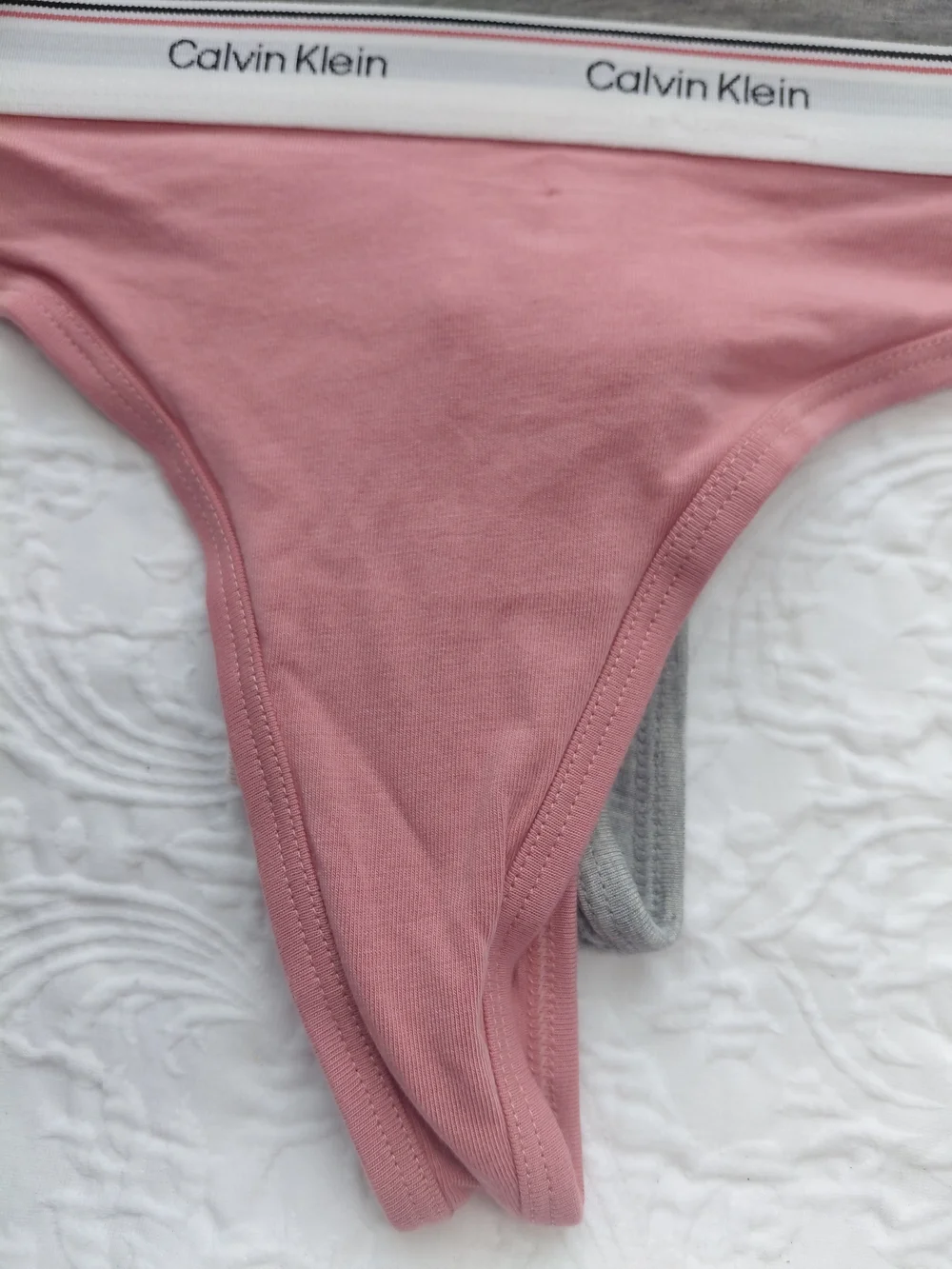 Calvin Klein Rose Pink, Gray And Light Pink Cotton Thong 3- Set Sz M